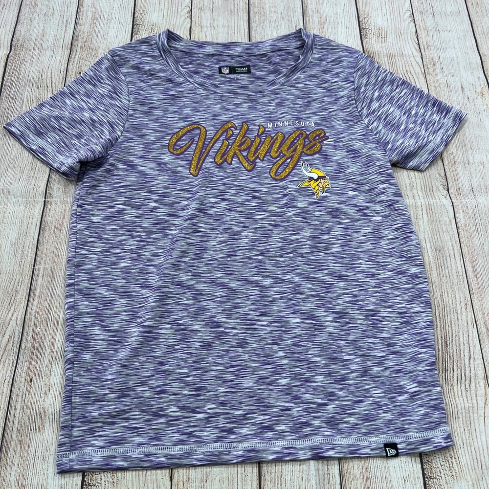 NFL Team Apparel Minnesota Vikings Womens Purple Space Dye Glitter T-Shirt S‎